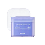 Mediheal Watermide Moisture Pad toner pad with 100 sheets, featuring soft cotton pads soaked in hydrating toner for facial skincare.