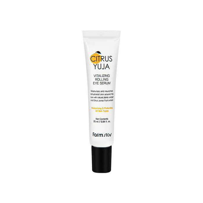 Farmstay Citrus Yuja Vitalizing Eye Serum in 25ml bottle, featuring a clear container with eye serum and citrus-inspired branding.