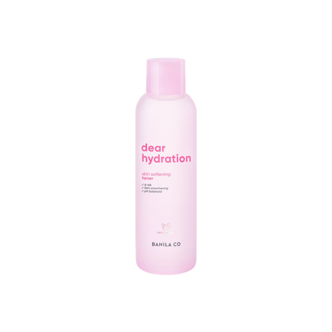 Banila Co Dear Hydration Skin Softening Toner in a 200ml bottle, with a clear liquid and minimalist packaging.