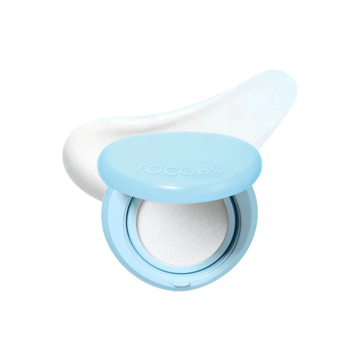 TOCOBO Blur Finish Mini Sun Cushion, a compact sunscreen with a smooth, matte finish and lightweight texture in a sleek case.