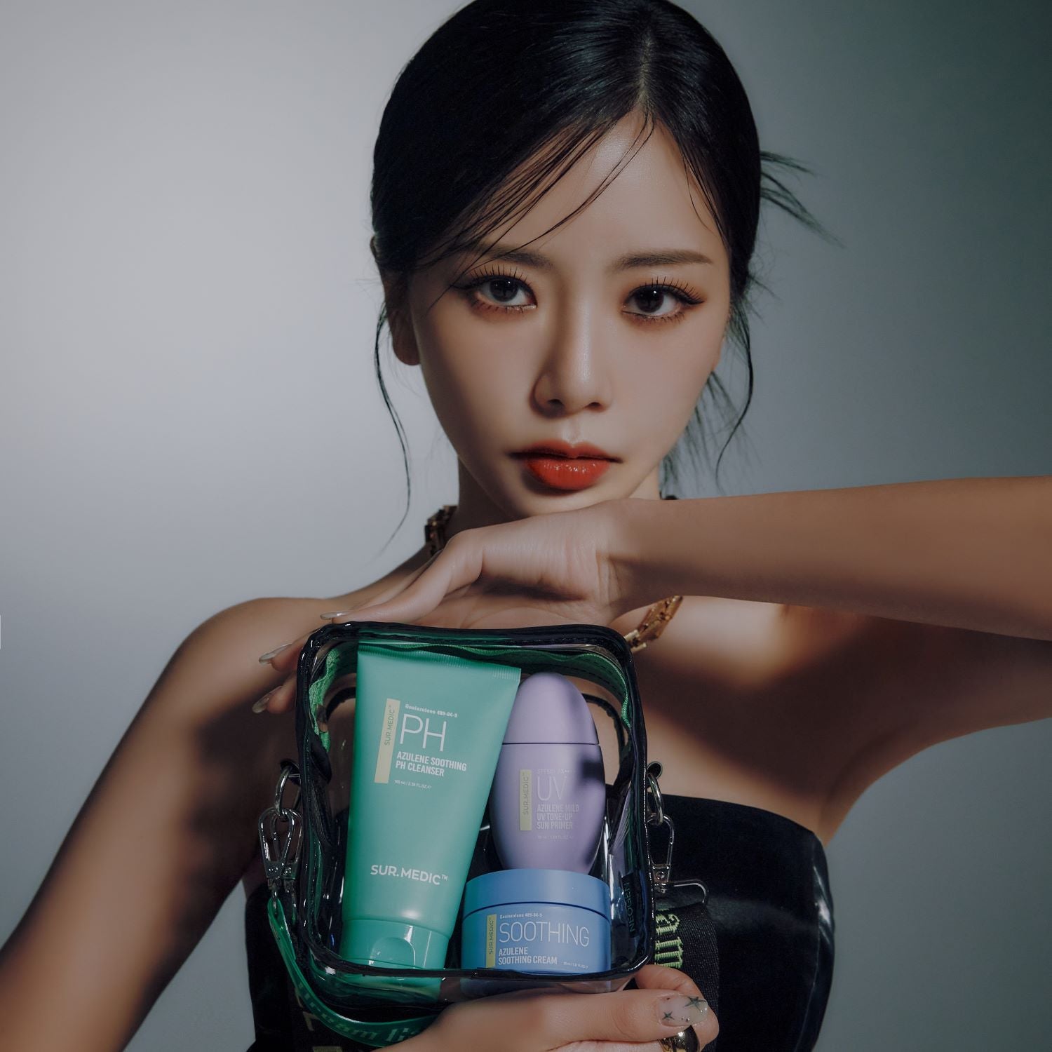 NEOGEN Sur.Medic X Dreamcatcher Ji U Hyeon Azulene Skincare Set with soothing products and calming packaging.