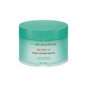 Bring Green Tea Tree Cica Trouble Soothing Toner Pad with 90 pads, containing soothing and calming ingredients for troubled skin.