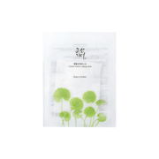 Beauty of Joseon centella asiatica mask showing a soothing facial mask in a white packet with green accents.
