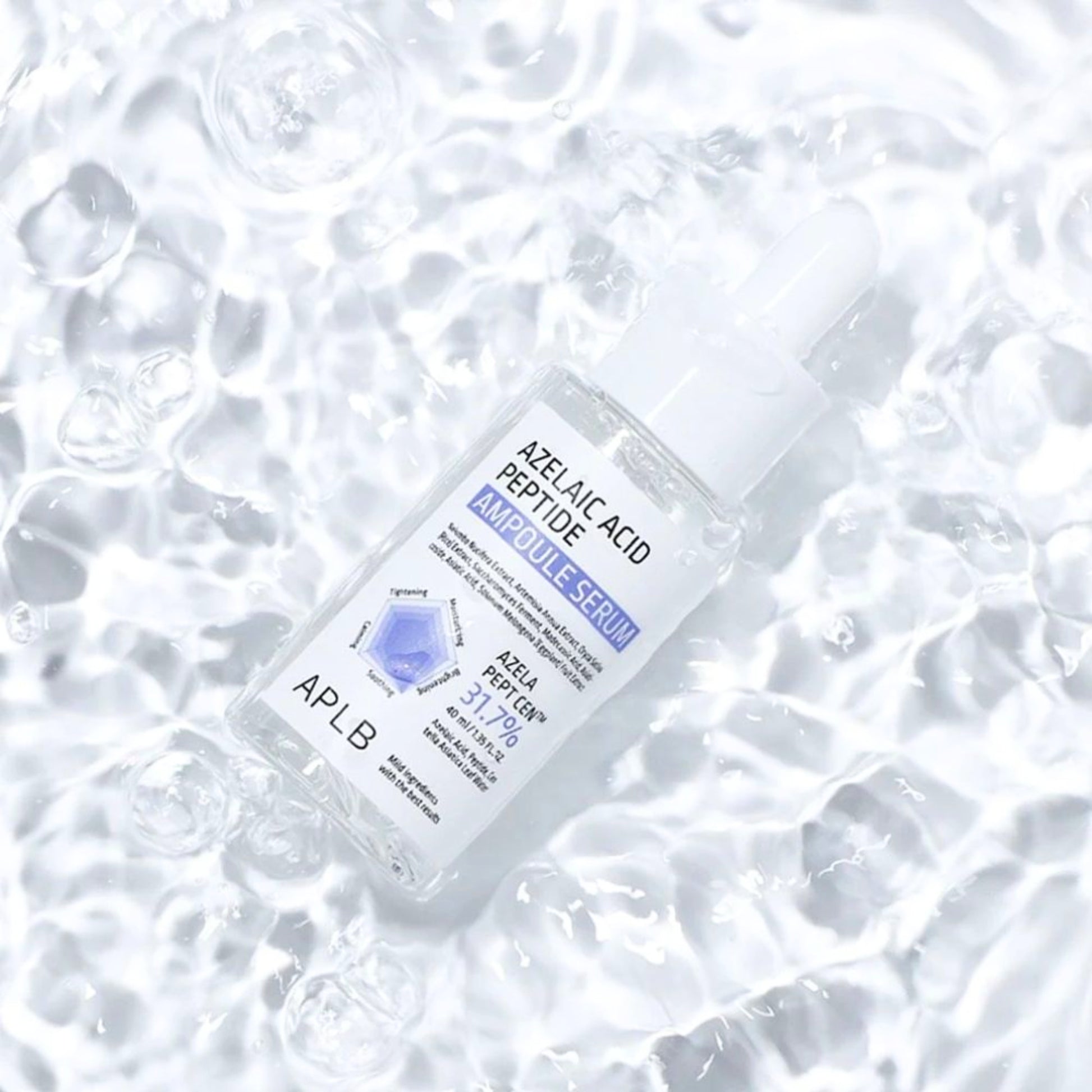 Azelaic Acid Peptide Ampoule Serum in a 40ml bottle, featuring clear liquid and dropper for skincare treatment.