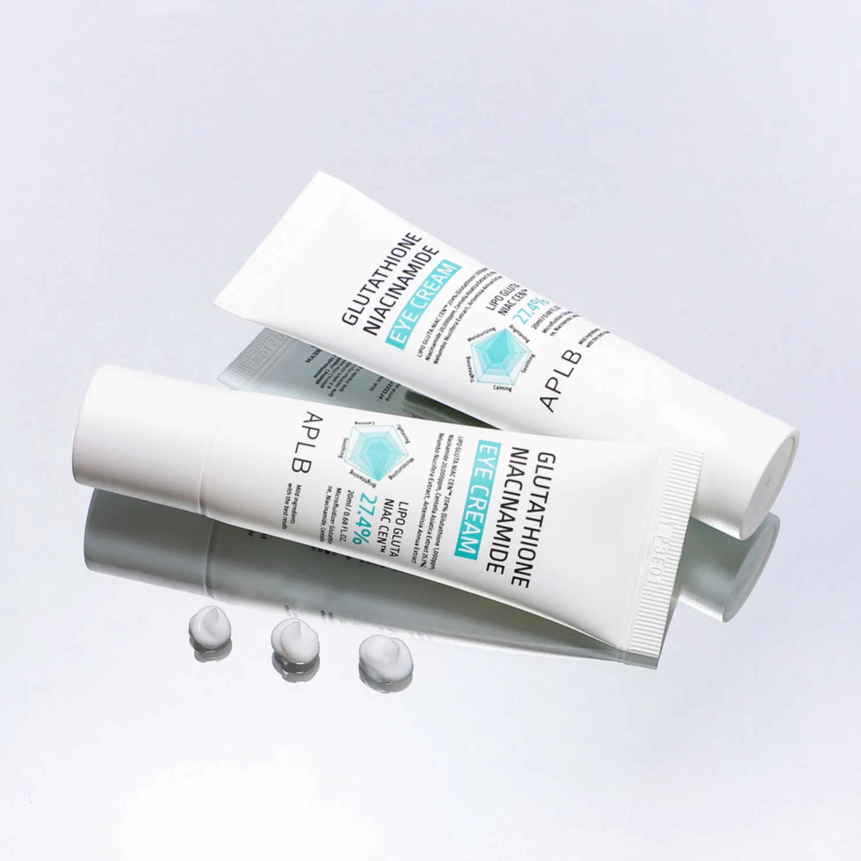 APLB Glutathione Niacinamide Eye Cream in 20ml jar, showing the cream's smooth texture and packaging with a clean, modern design.