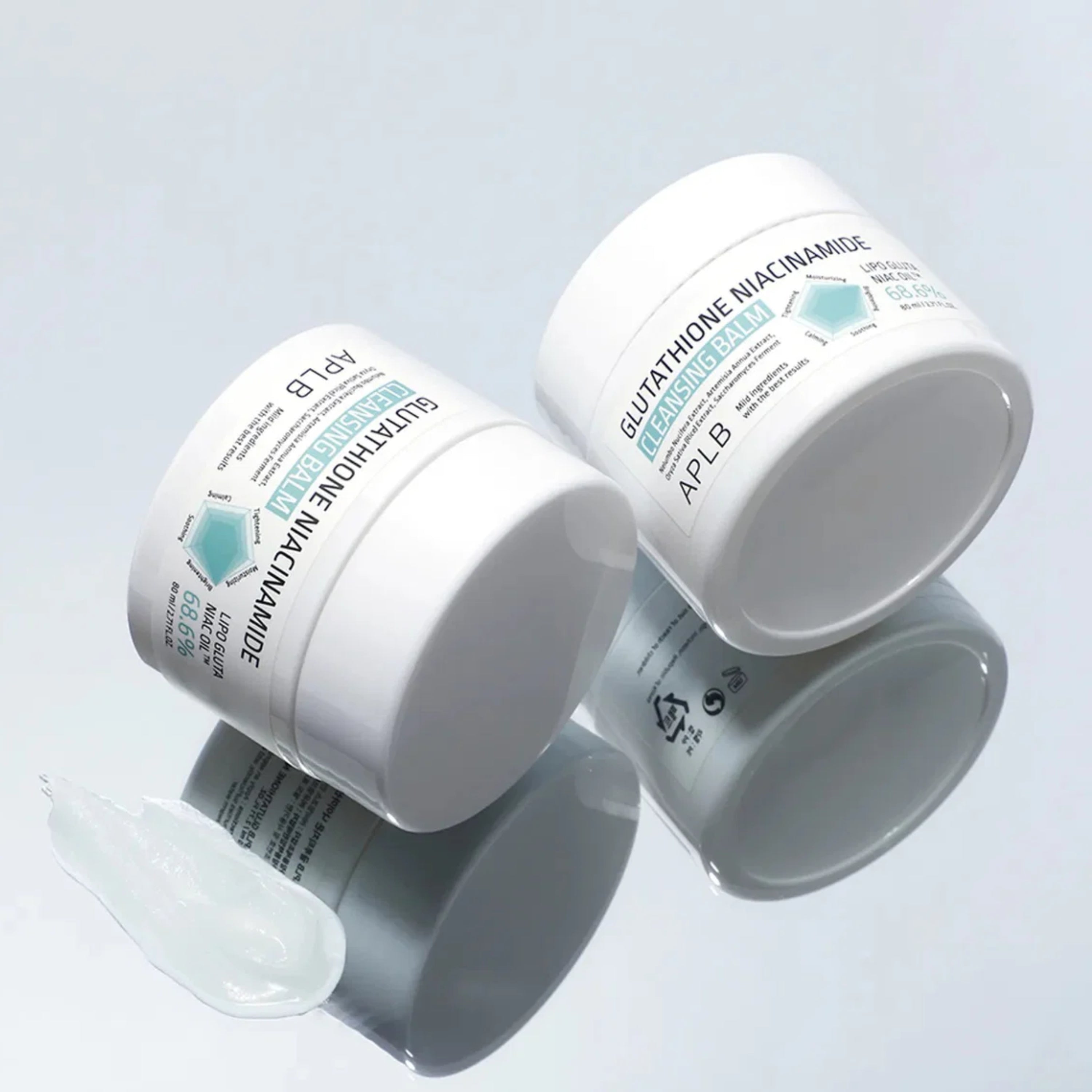 APLB Glutathione Niacinamide Cleansing Balm in 80ml jar, oil and balm cleanser with a smooth, creamy texture for skincare.