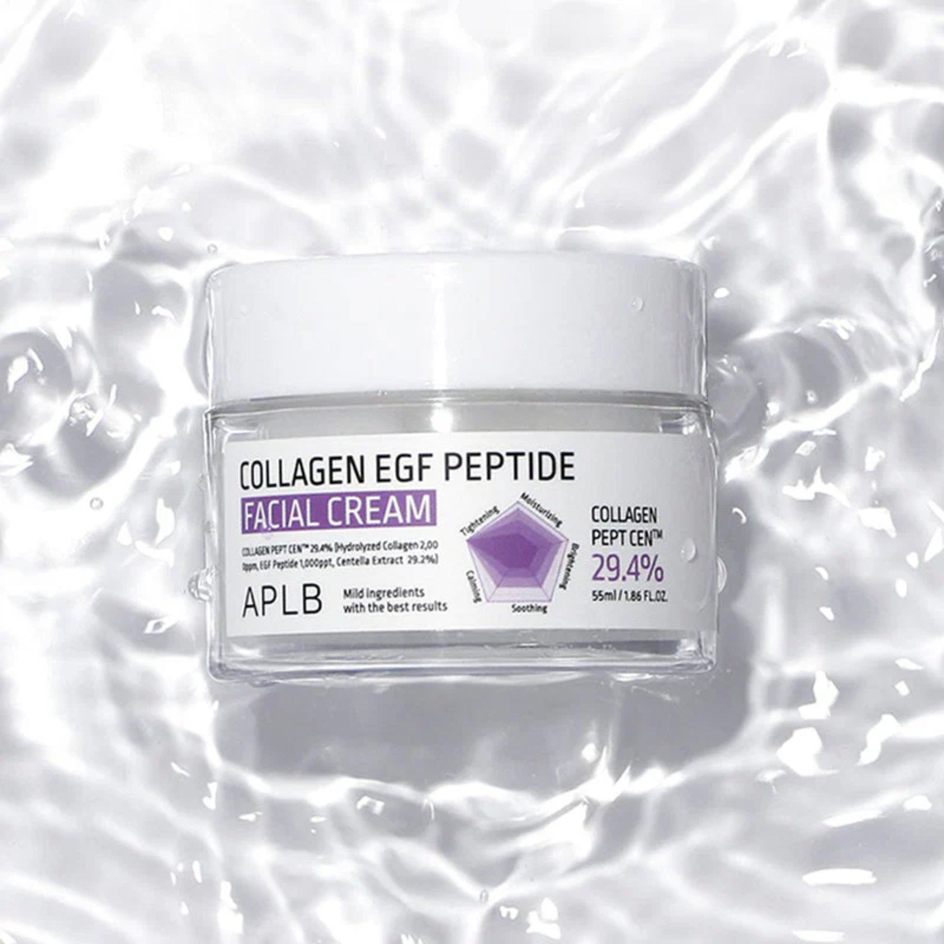 APL Collagen EGF Peptide Facial Cream 55ml, a nourishing face moisturizer with visible cream texture and elegant packaging.
