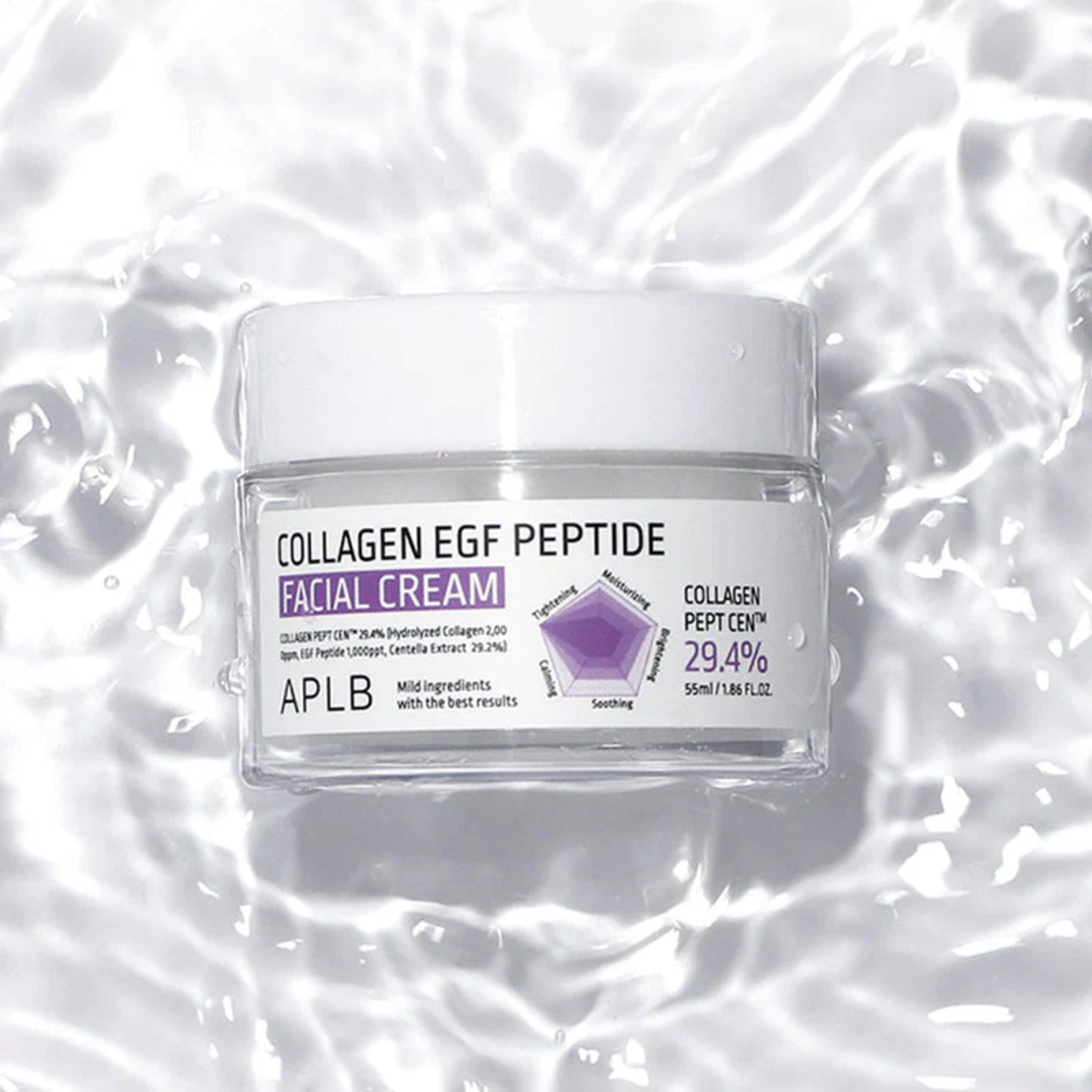 APL Collagen EGF Peptide Facial Cream 55ml, a nourishing face moisturizer with visible cream texture and elegant packaging.