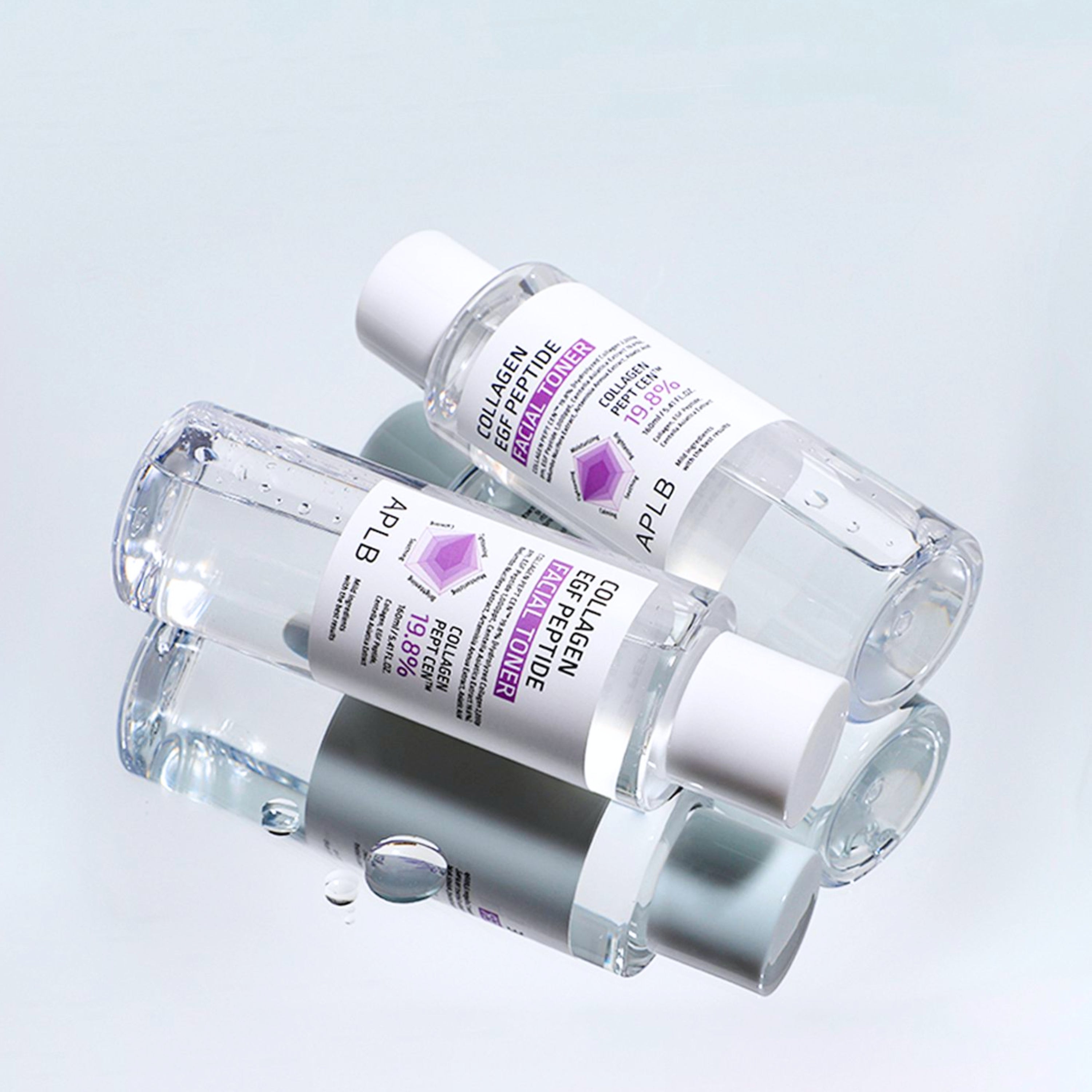 APLB Collagen EGF Peptide Facial Toner in a 160ml bottle, featuring a clear liquid with a white cap and minimalist label.