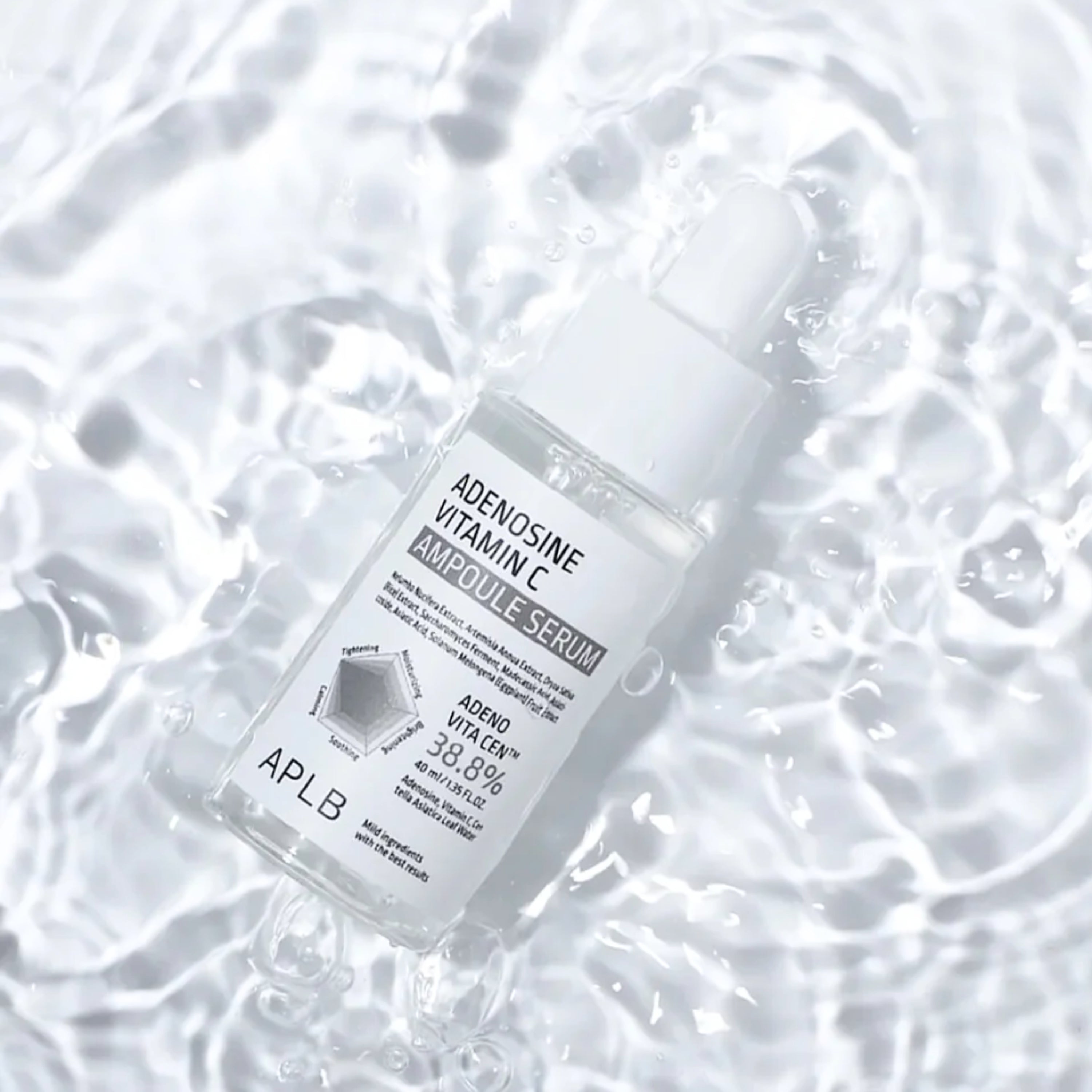 APLB Adenosine Vitamin C Ampoule Serum 40ml bottle with dropper for brightening and anti-aging skincare.