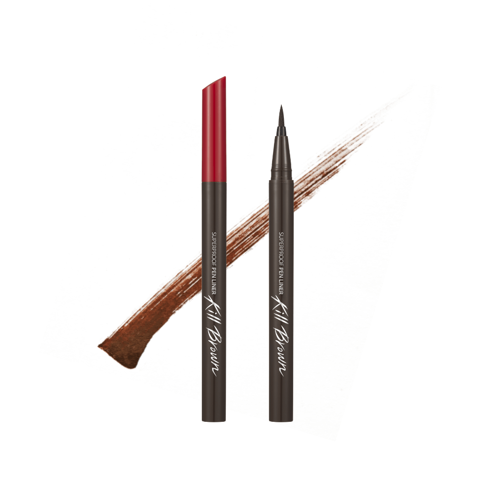 Clio Superproof Pen Liquid Eyeliner in brown, featuring a precise tip for defining eyes with a smooth, long-lasting finish.