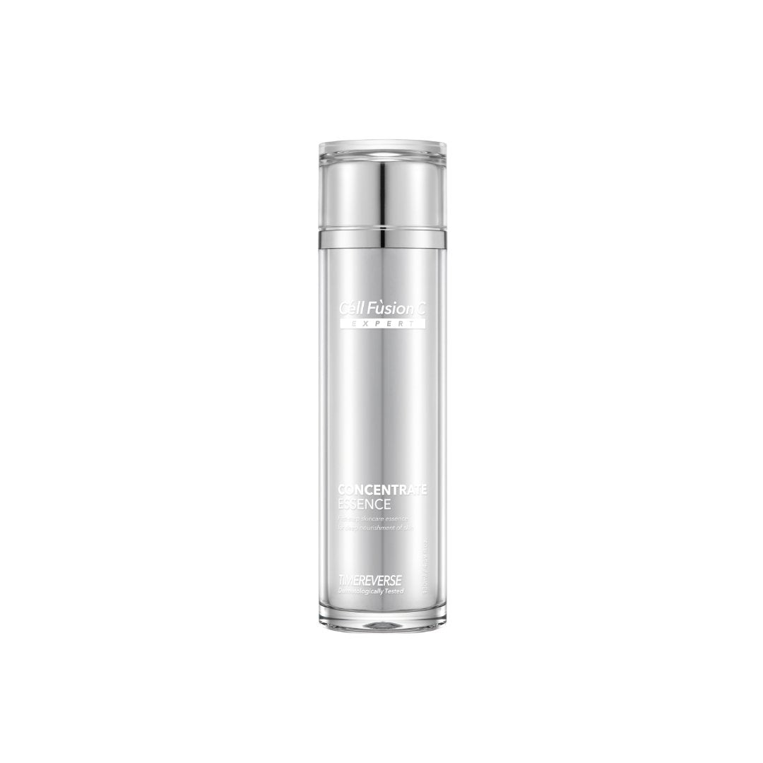 Cell Fusion C Expert Concentrate Essence 130ml bottle with clear liquid and white pump dispenser.
