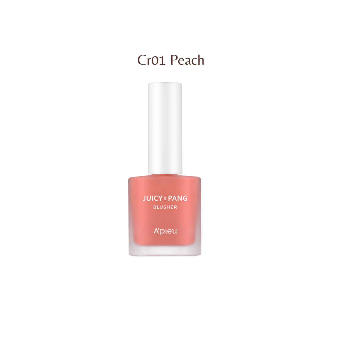 A'pieu Juicy-Pang Water Blusher in a pink shade, showcasing the compact blush container with a clear lid and pink product inside.