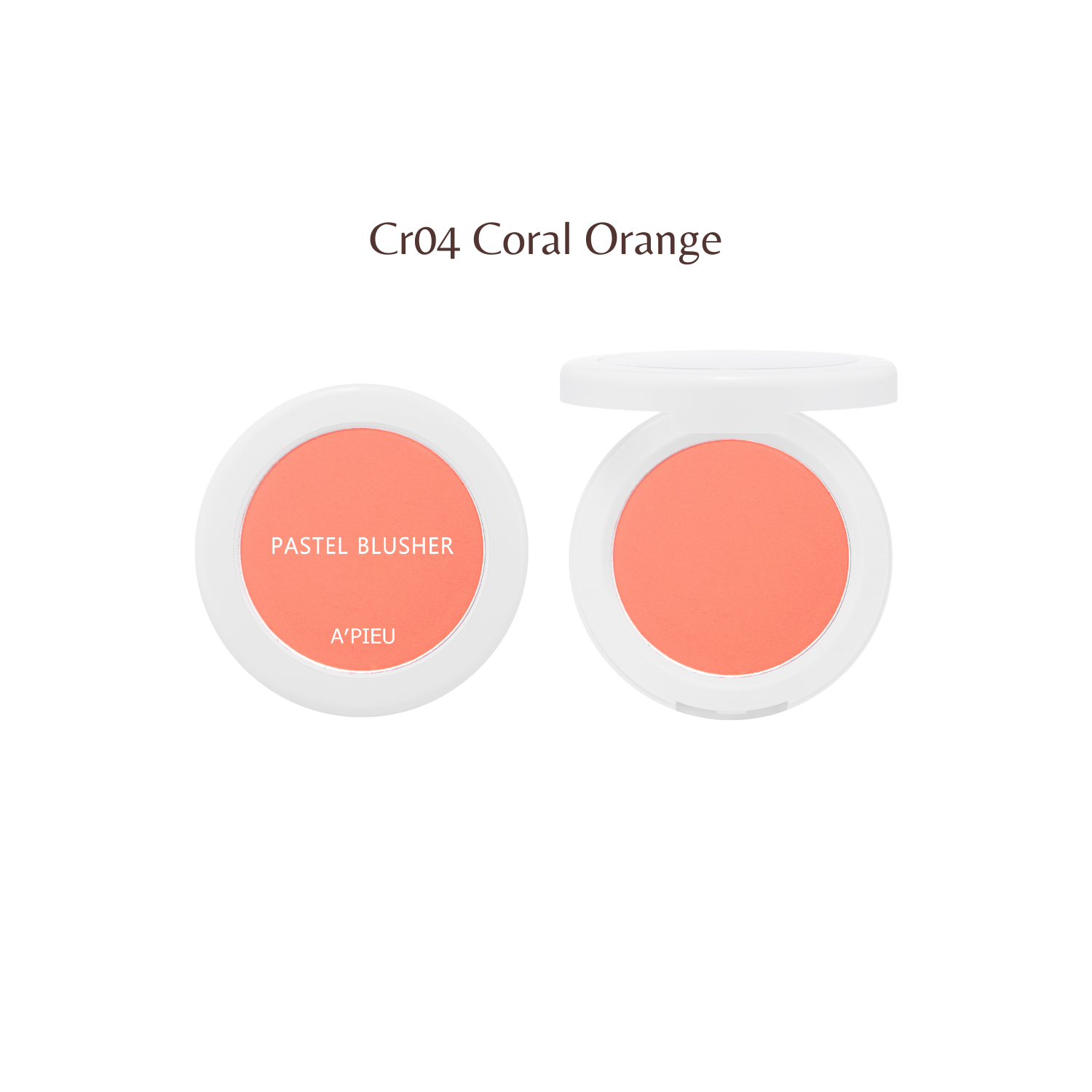 A'pieu pastel blush in a soft pink shade, showcasing the smooth, round blush compact with pastel-colored packaging.