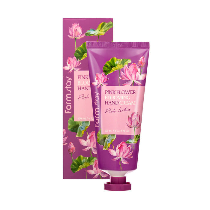 Farmstay Pink Lotus Hand Cream with pink flower bloom design, 100ml, moisturizing hand cream for soft skin