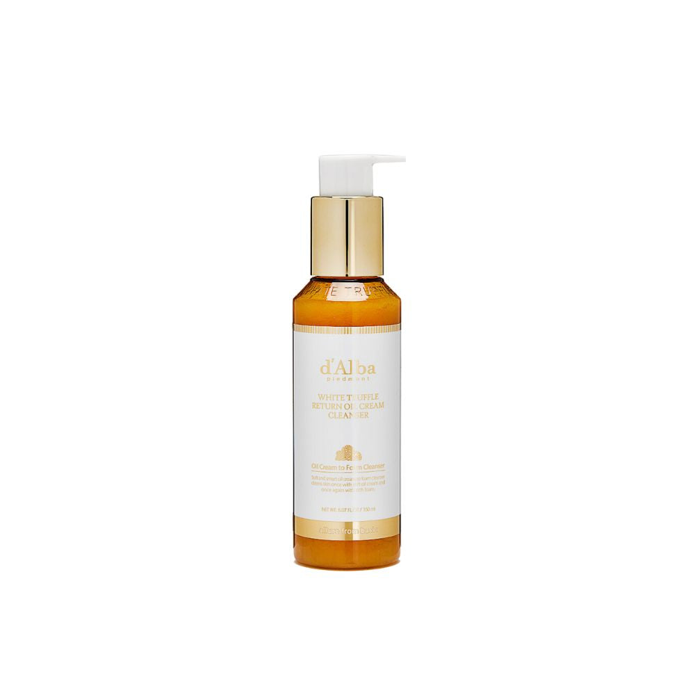 d'Alba White Truffle Return Oil Cream Cleanser in a 150ml bottle, featuring a creamy texture ideal for gentle cleansing.