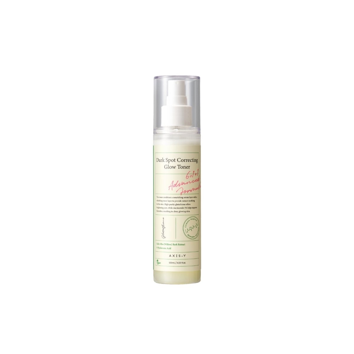 AXIS-Y Dark Spot Correcting Glow Toner in 125ml bottle, designed to brighten skin and reduce dark spots.