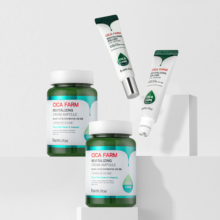 Farmstay Cica Farm Revitalizing Cream Ampoule in 250ml bottle, showcasing the ampoule's sleek packaging and product label.