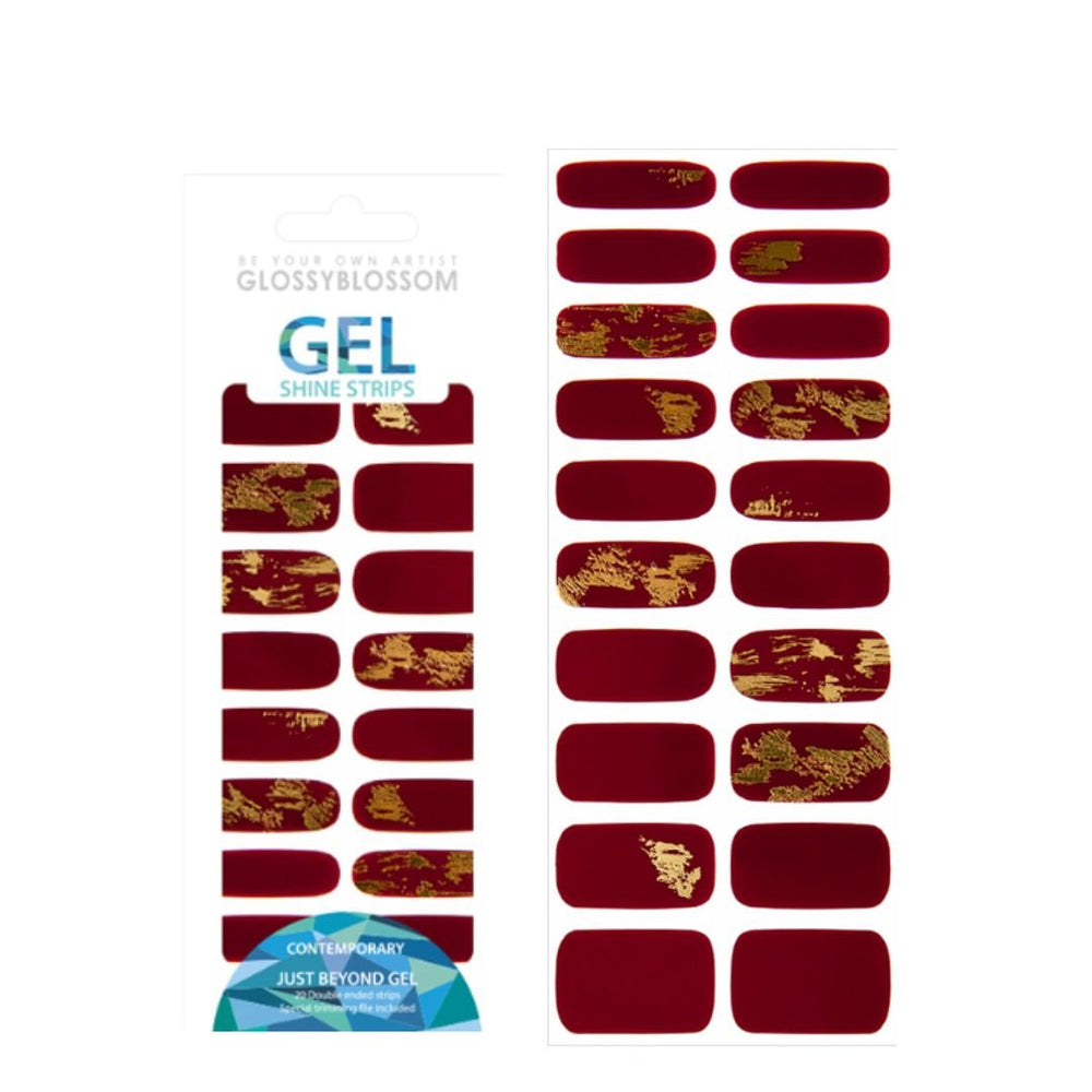 Gel Nail Strips - Burgundy Foil Art
