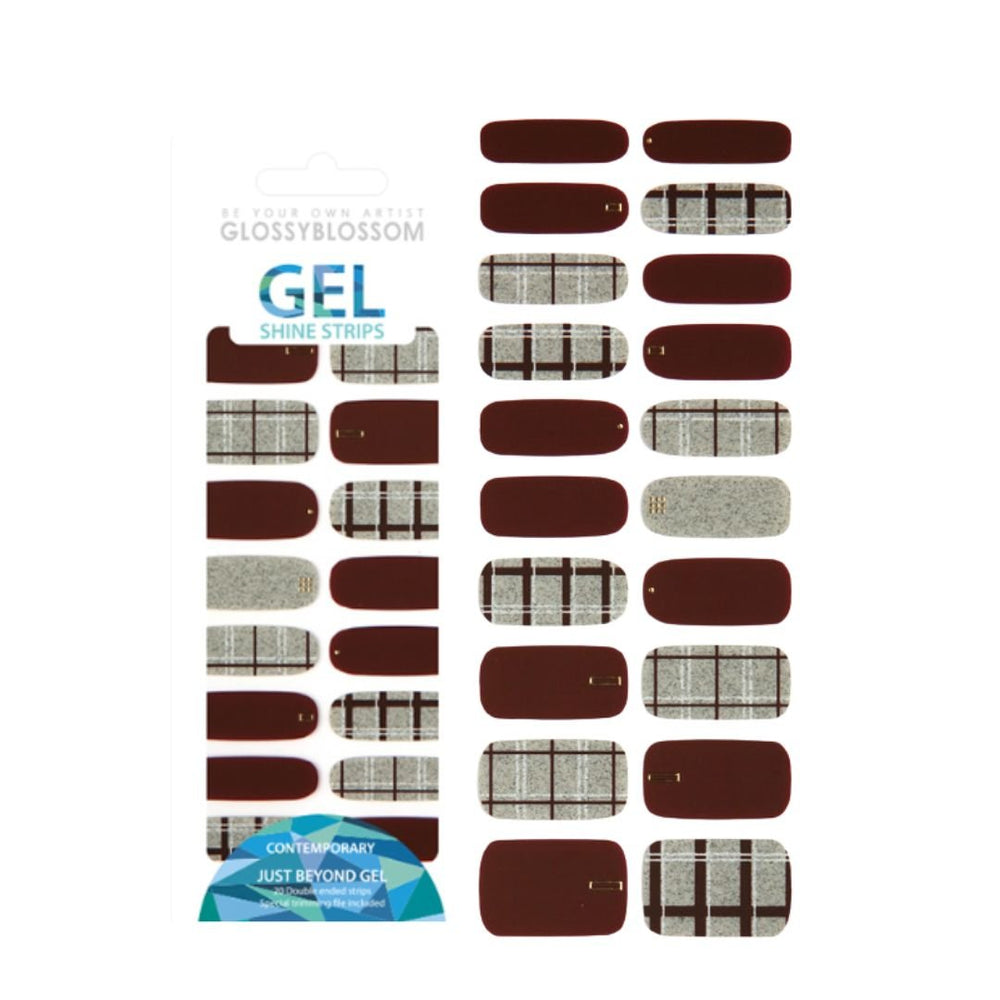 Gel Nail Strips - Burgundy Velvet Check Matte