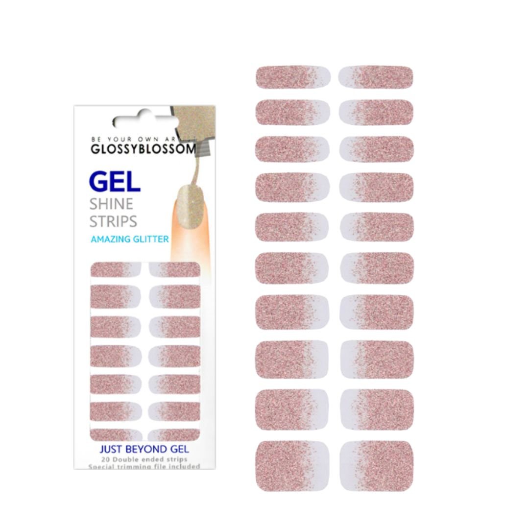 Glossy Blossom Gel Nail Strips - Gold Pink Gradation Amazing Glitter | La Cosmetique