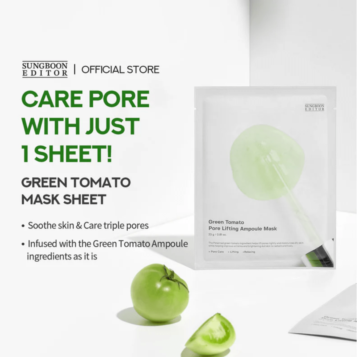Sungboon Editor Green Tomato Pore Lifting Ampoule Mask 10pcs | La Cosmetique