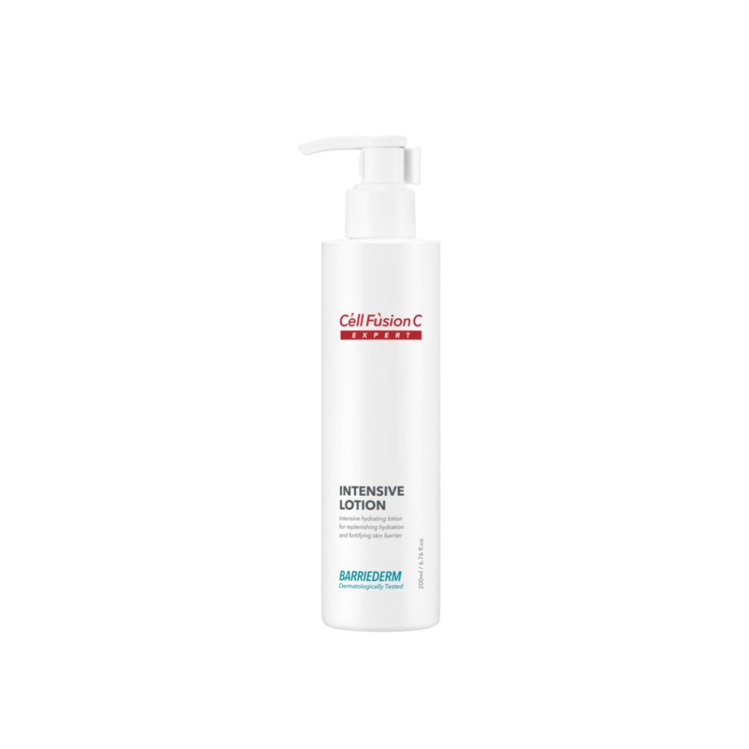 Cell Fusion C Expert Intensive Lotion 200ml face moisturizer bottle with a clear pump dispenser and sleek packaging.