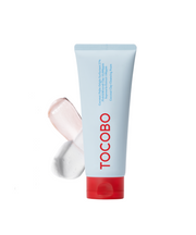 TOCOBO Coconut Clay Cleansing Foam in a 150ml tube, showing a creamy gel and foam texture for gentle facial cleansing.