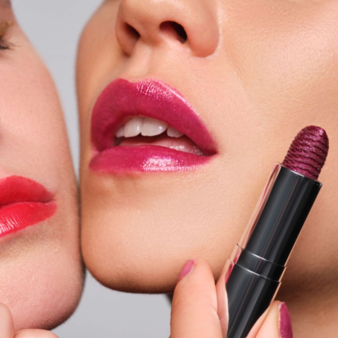ARTDECO Lip Jewels lipstick in a sleek case, showing the rich lip color and elegant packaging