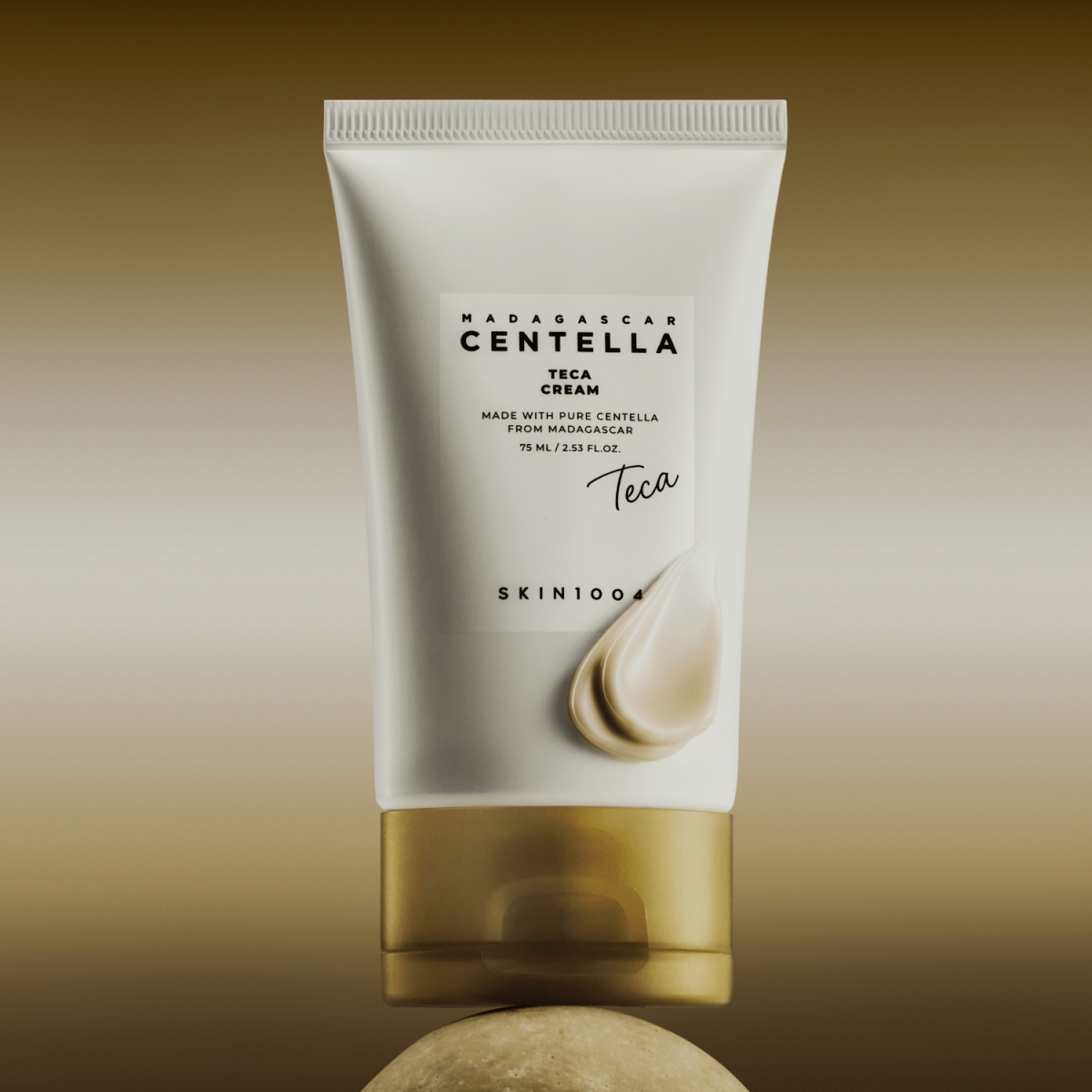 SKIN1004 Madagascar Centella Teca Cream 75ml face moisturizer jar with green and white packaging and product label.