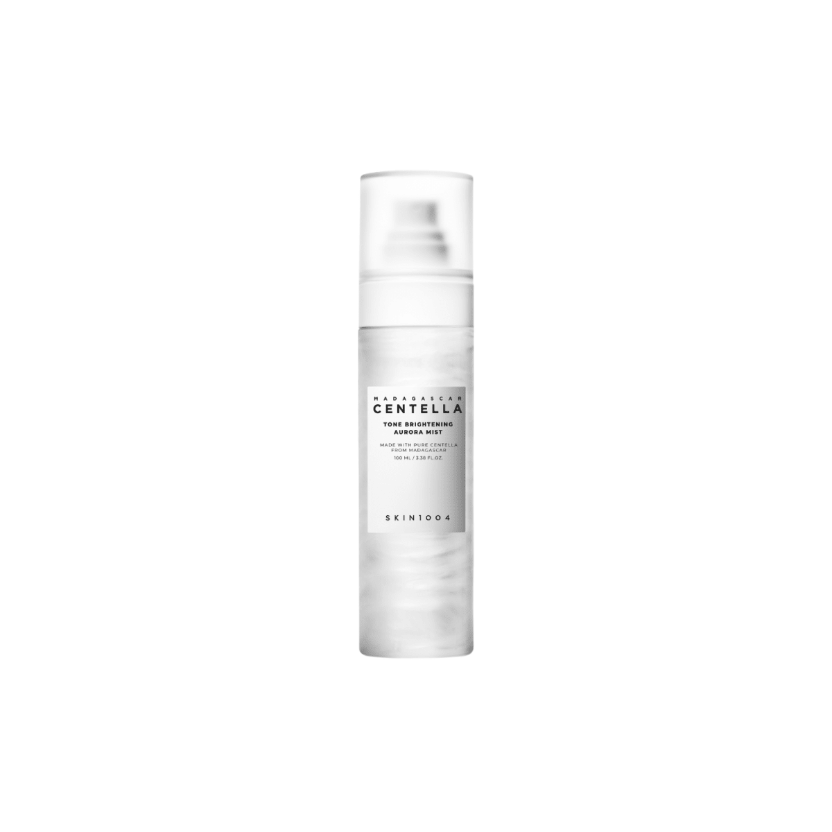 SKIN1004 Madagascar Centella Tone Brightening Aurora Mist 100ml spray bottle with botanical design and clear liquid inside