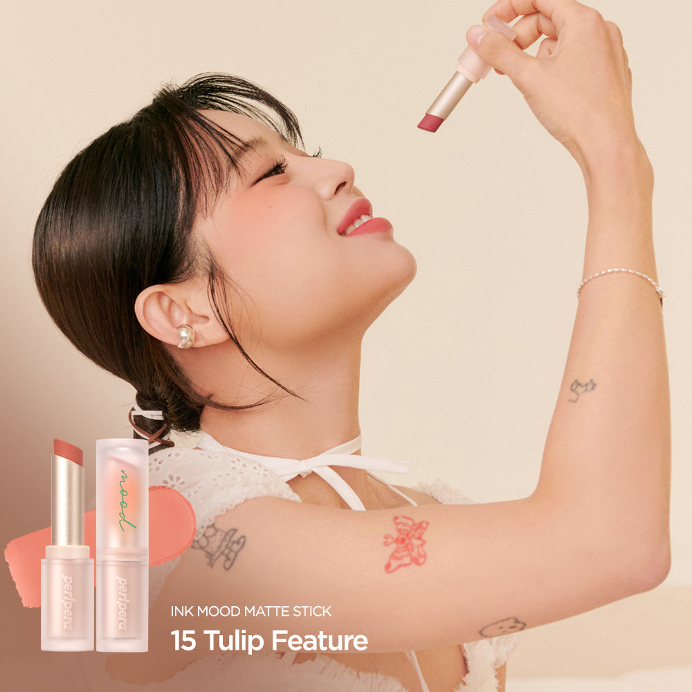 Peripera Ink Mood Matte Stick lipstick in a vibrant, matte lip color with a smooth, creamy texture, displayed on a neutral background.