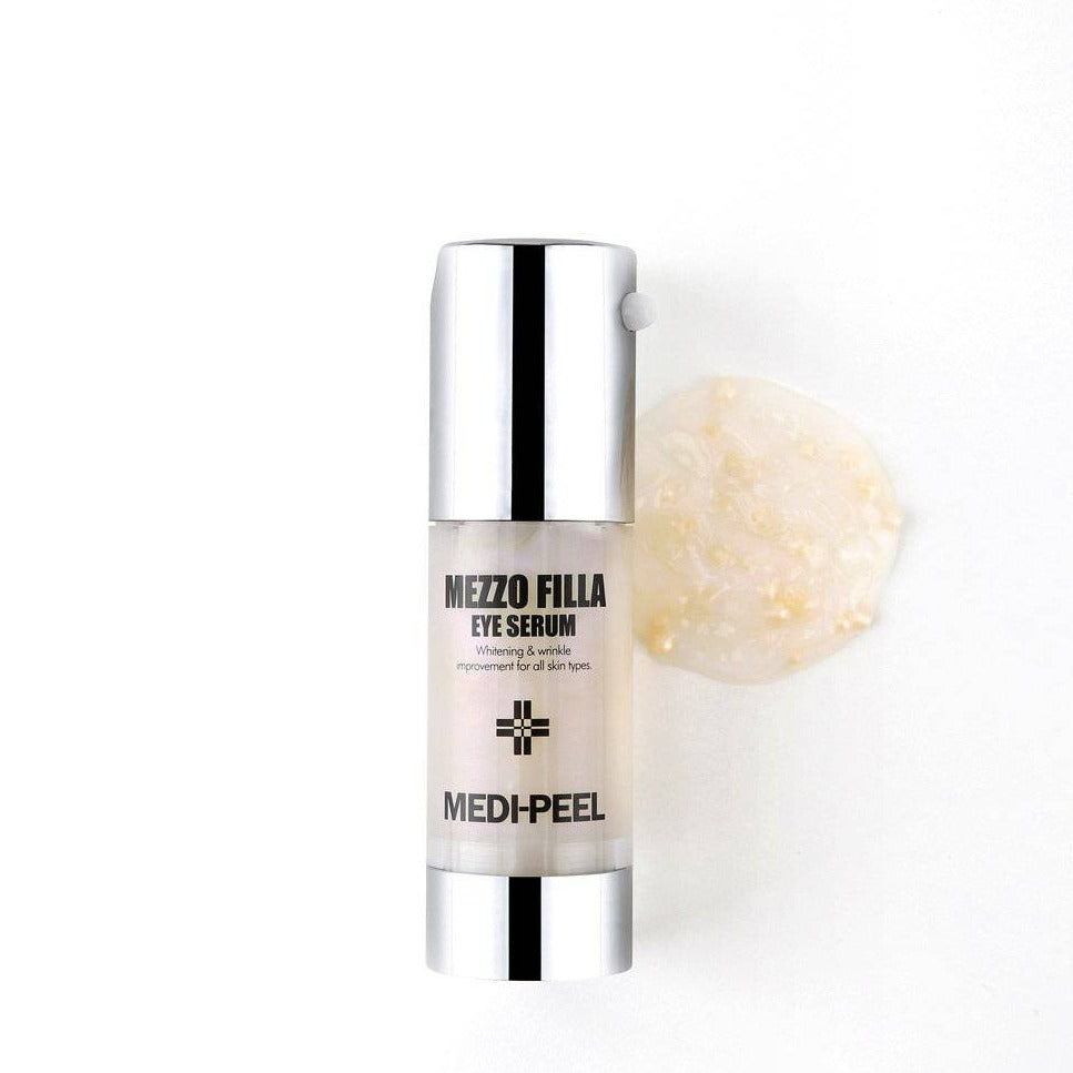 MEDI-PEEL Mezzo Filla Eye Serum 30ml bottle, featuring a sleek design for reducing puffiness and fine lines around eyes.