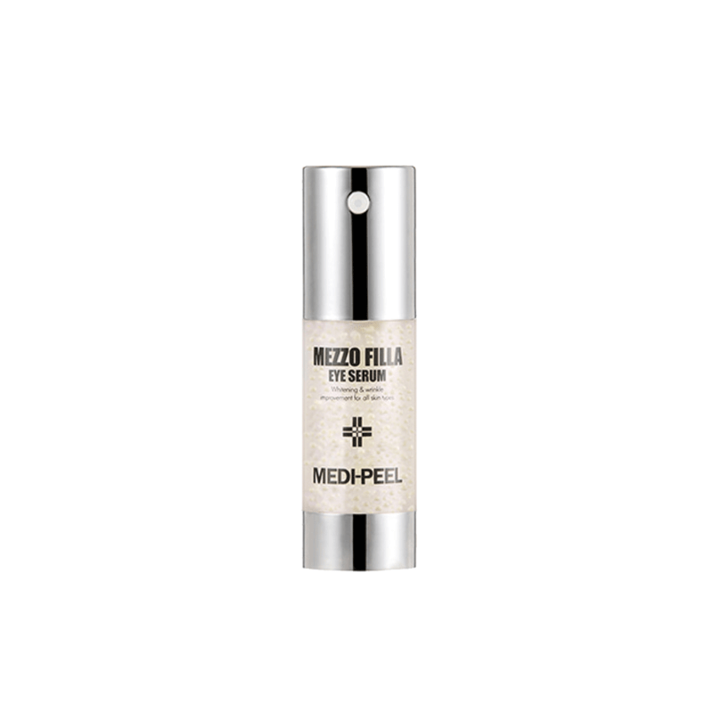 MEDI-PEEL Mezzo Filla Eye Serum 30ml in a clear bottle with dropper, designed to reduce puffiness and brighten the eye area.