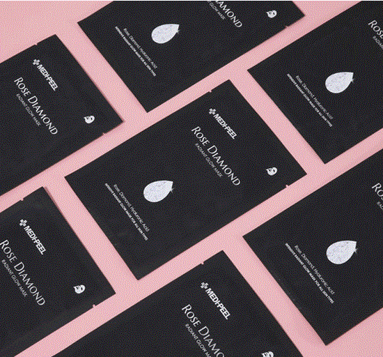 MEDIPEEL+ Rose Diamond Radiant Glow Sheet Mask, 25ml, set of 10, hydrating and brightening face masks with rose and diamond extracts.