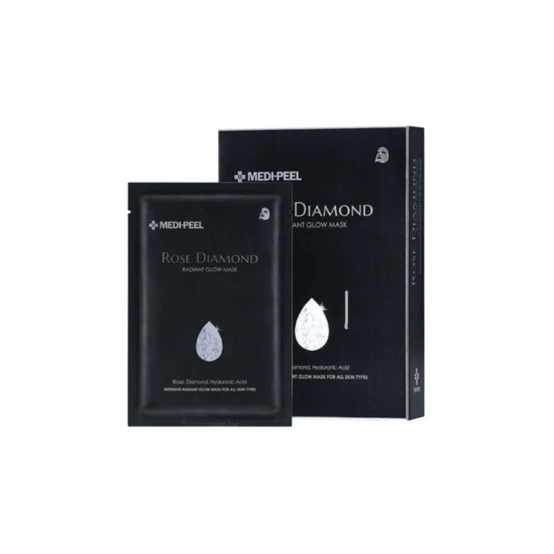 Medipeel Rose Diamond Radiant Glow Sheet Mask 25ml, pack of 10, designed to brighten and hydrate skin.