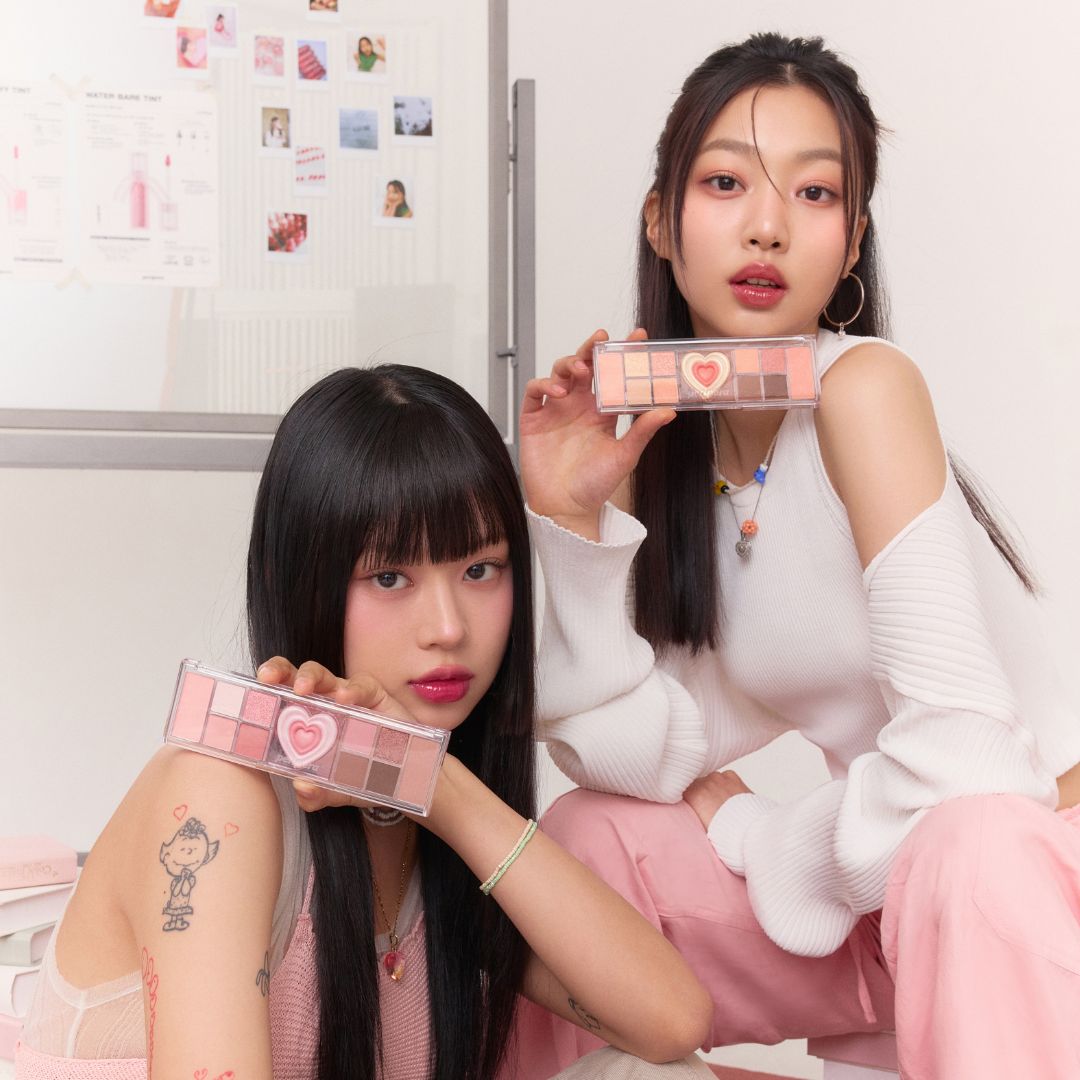 Peripera All Take Mood Like Eyeshadow Palette with colorful shades, shown on a model's eye for versatile eye makeup looks.