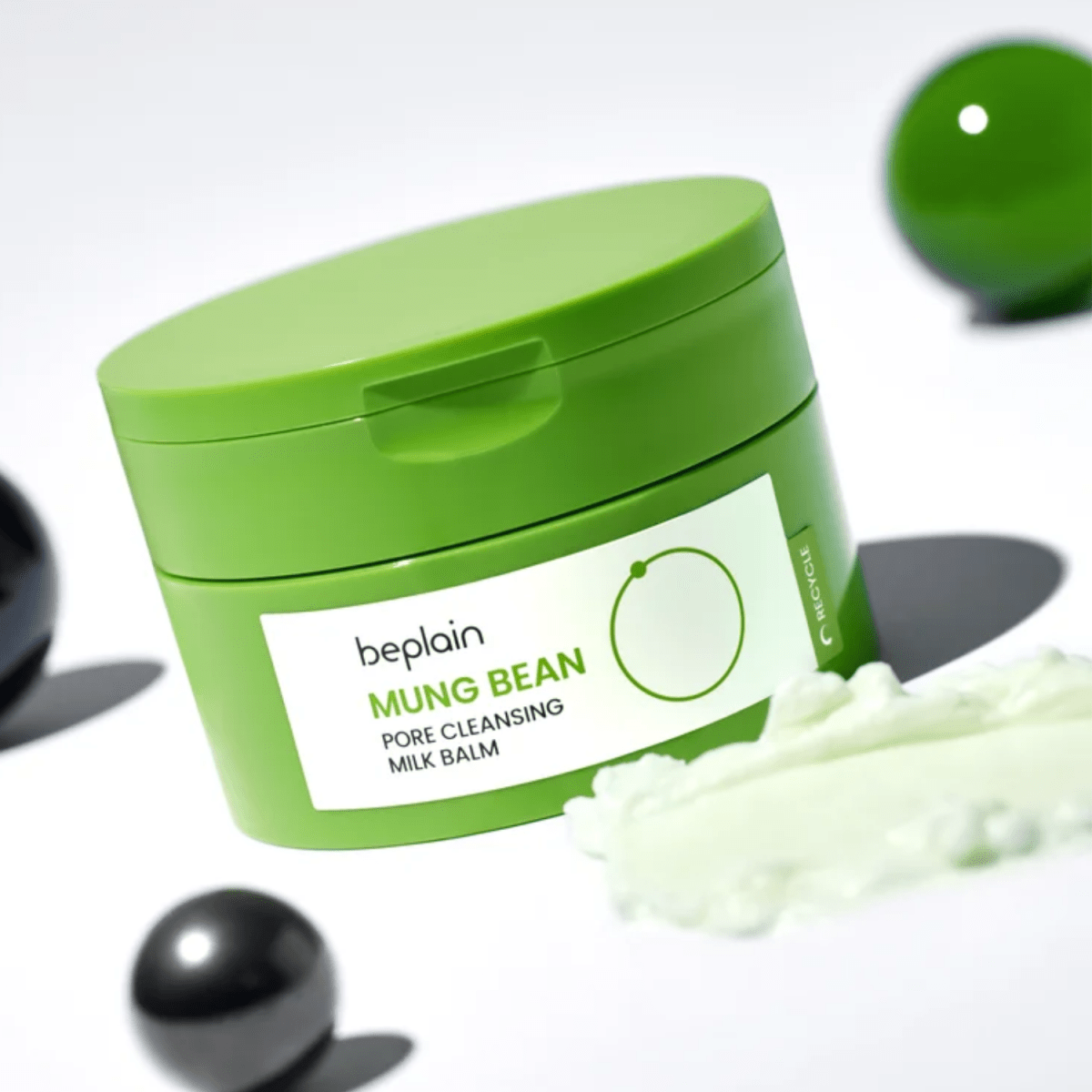 Beplain Mung Bean Pore Grinding Cleansing Balm 100ml in jar, highlighting its nourishing balm and mung bean ingredients for deep cleansing.