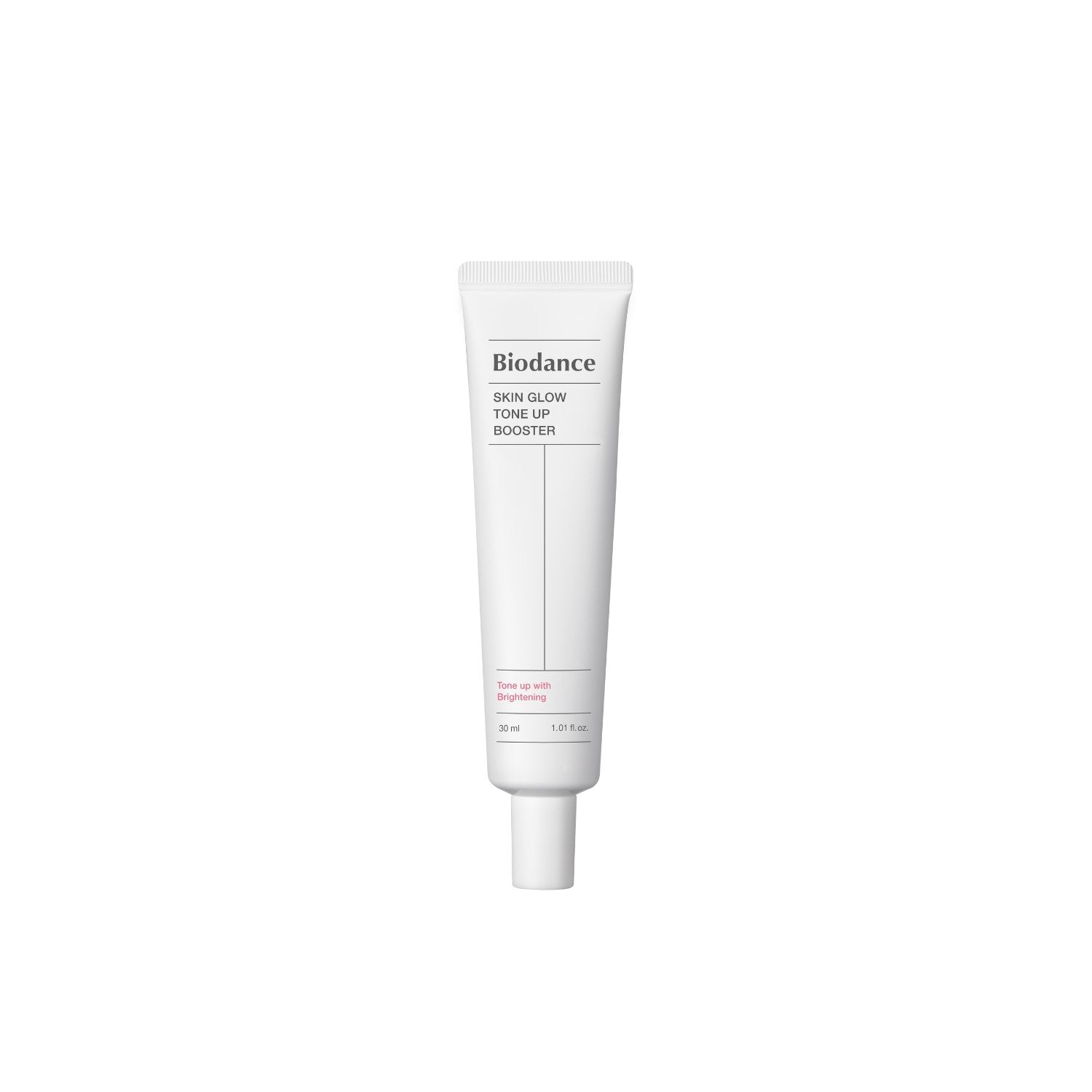 Biodance Skin Glow Tone Up Booster 30ml, a lightweight tone-up cream with a brightening formula, in a sleek white tube.