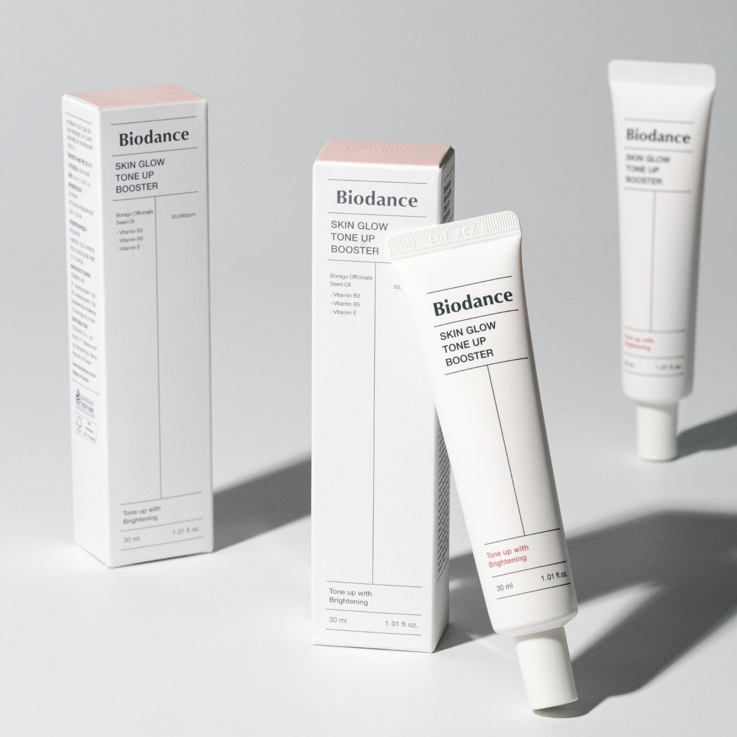 Biodance Skin Glow Tone Up Booster in 30ml bottle, showing the sleek packaging of the tone-up cream for radiant skin.