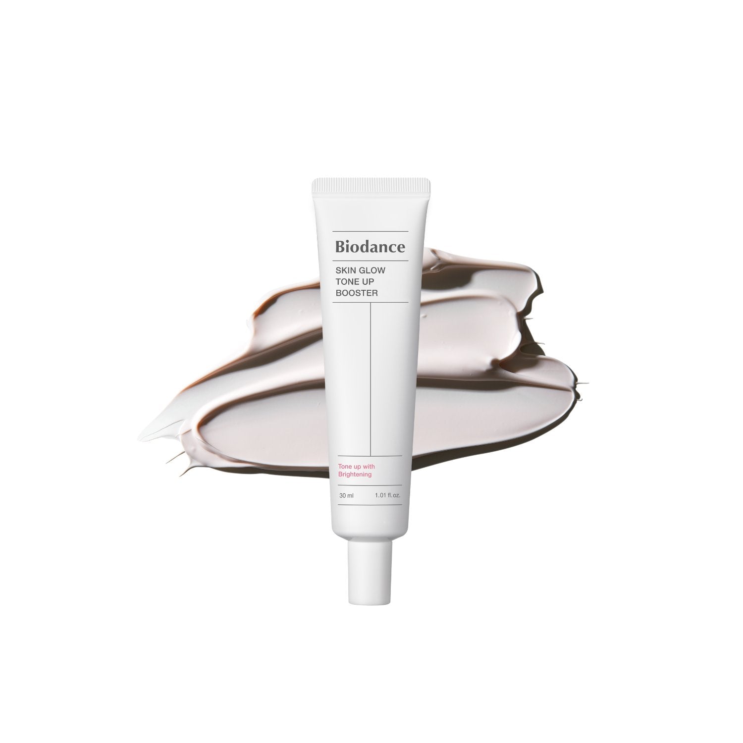 Biodance Skin Glow Tone Up Booster 30ml in a sleek tube, showcasing a smooth, radiant skin tone enhancement product.