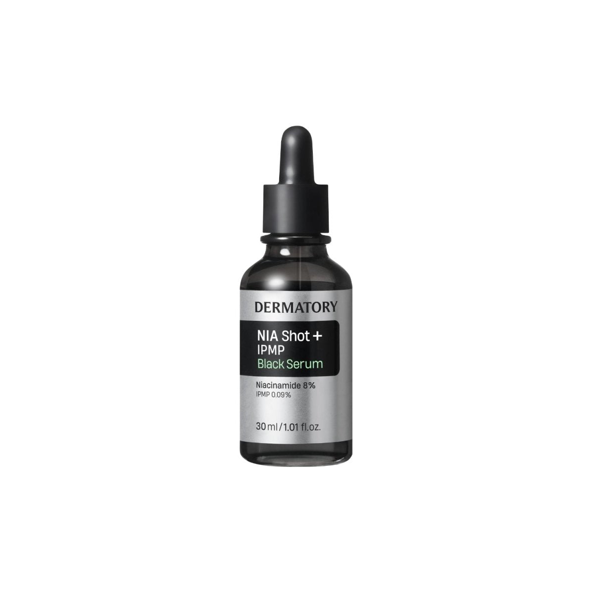 Dermatory Nia Shot IPMP Black Serum 30ml bottle with black packaging