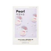 Missha Airy Fit Sheet Mask with Pearl, showing a soft, white sheet mask designed for a lightweight, hydrating skincare treatment.