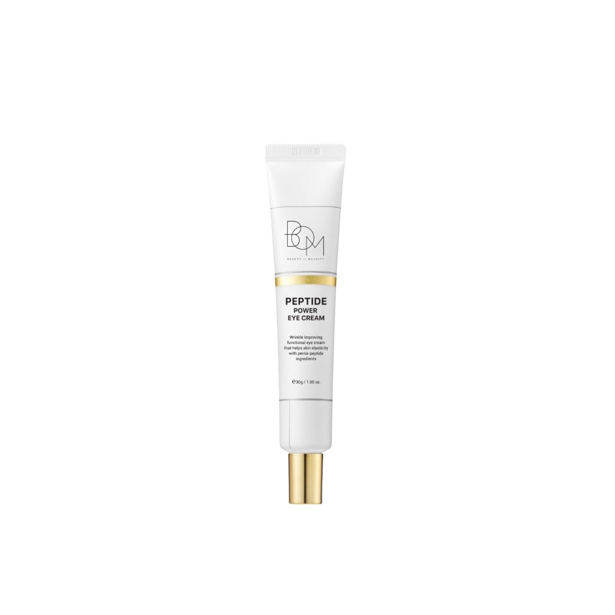 B.O.M Peptide Power Eye Cream 30g jar with smooth cream texture and clean packaging for youthful eye area skincare.