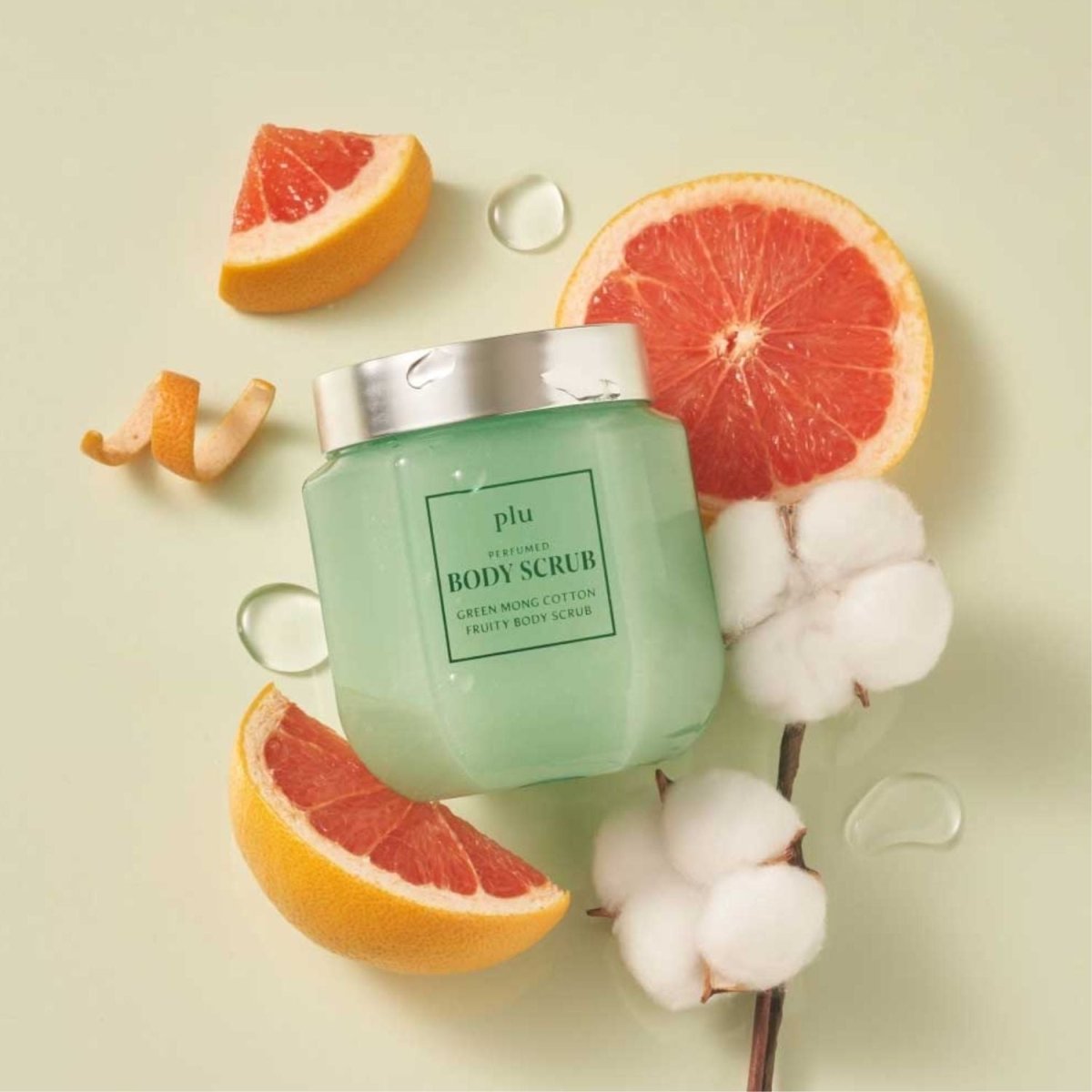 Plu Perfumed Fruity Sugar Body Scrub Green Mong Cotton 500g | La Cosmetique