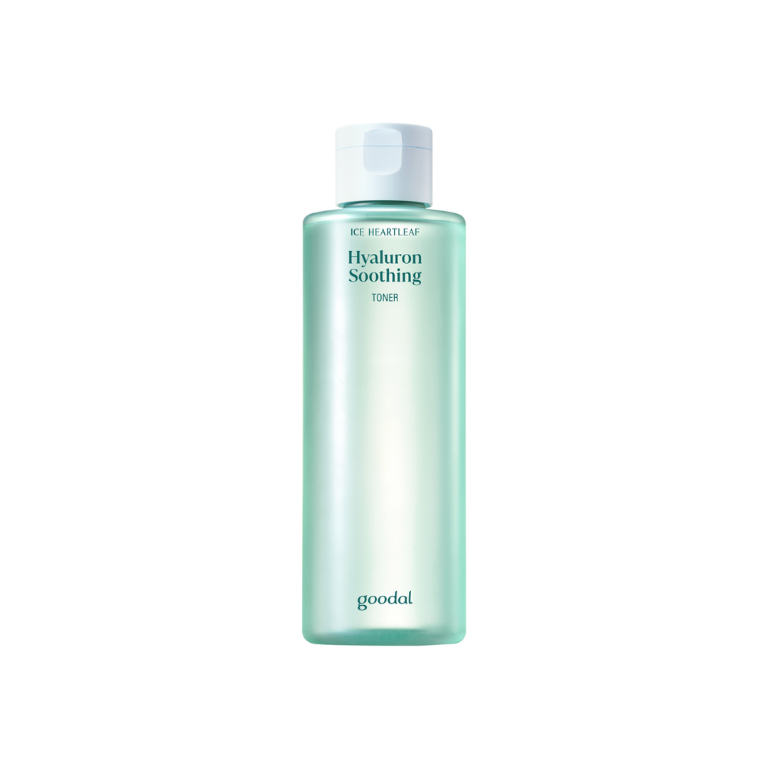 Goodal Houttuynia Cordata Hyaluron Soothing Toner 350ml bottle with clear liquid and minimalist label design.