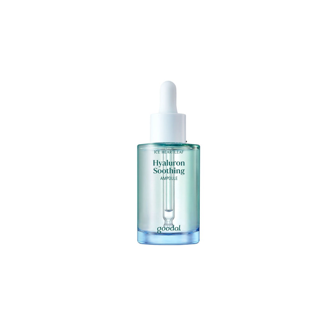 Goodal Houttuynia Cordata Hyaluron Soothing Ampoule 50ml bottle with clear liquid and a white cap.