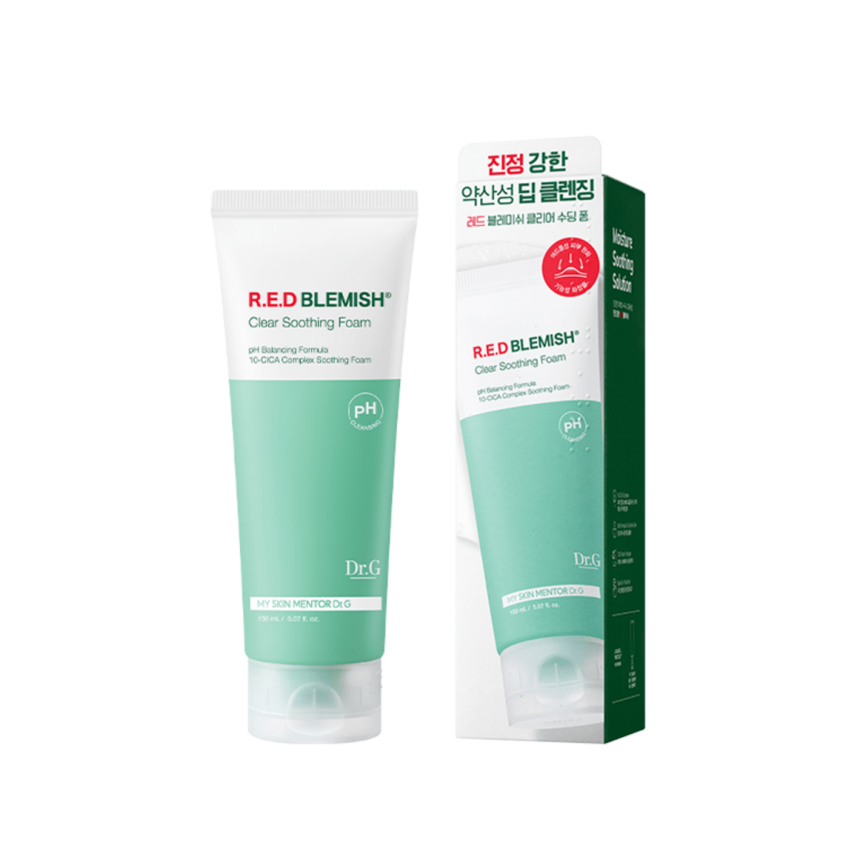 Dr. G pH Cleansing R.E.D Blemish Clear Soothing Foam 150ml cleanser tube and packaging