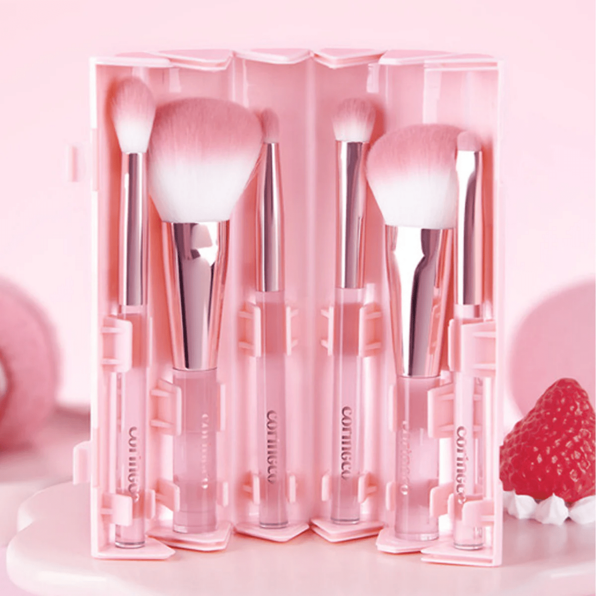 Coringco Pink Roll Make Up Brush Set [6pcs] | La Cosmetique