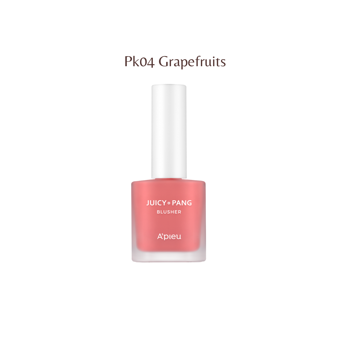 A'pieu Juicy-Pang Water Blusher in shade PK04 showing the compact blush with a soft pink color and clear plastic packaging.
